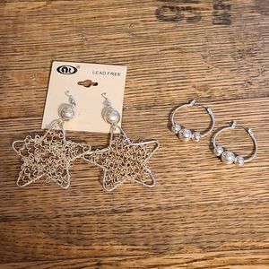 Star dangle earring and hoop dangle earrings